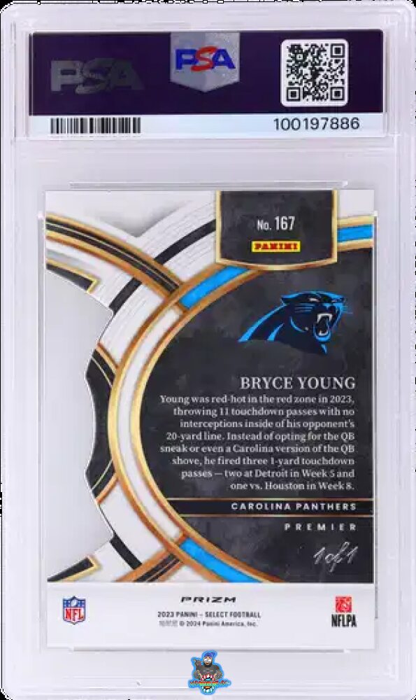 Back of 2023 Panini Select Premier Level Die-Cut Black Prizm Bryce Young #167 /1