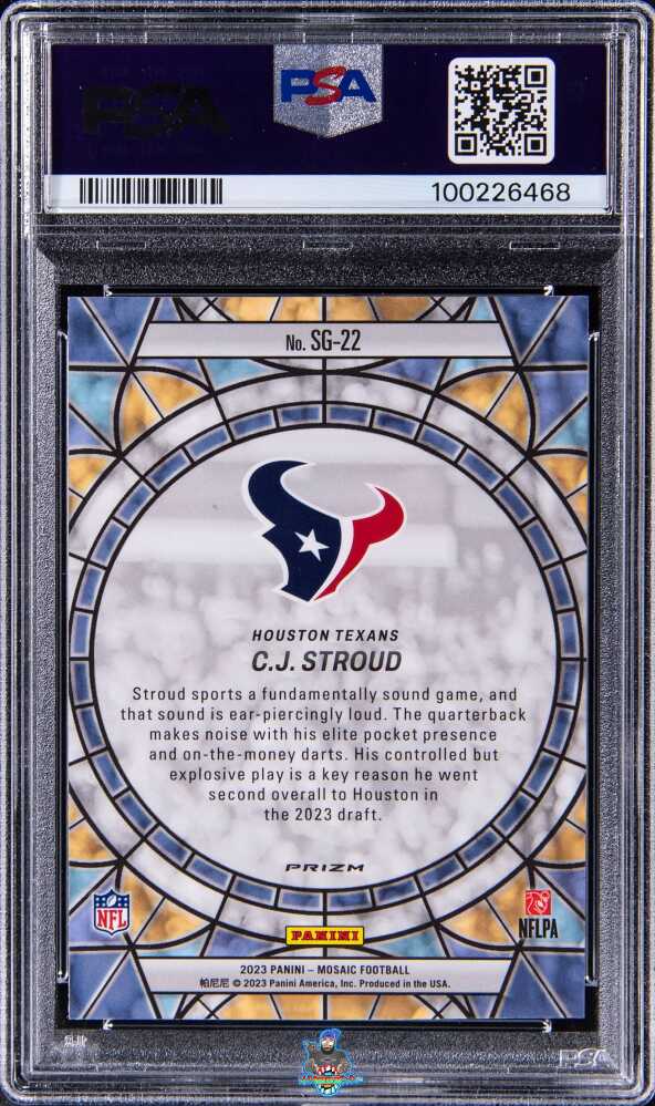 Back of 2023 Panini Mosaic Stained Glass CJ Stroud #22