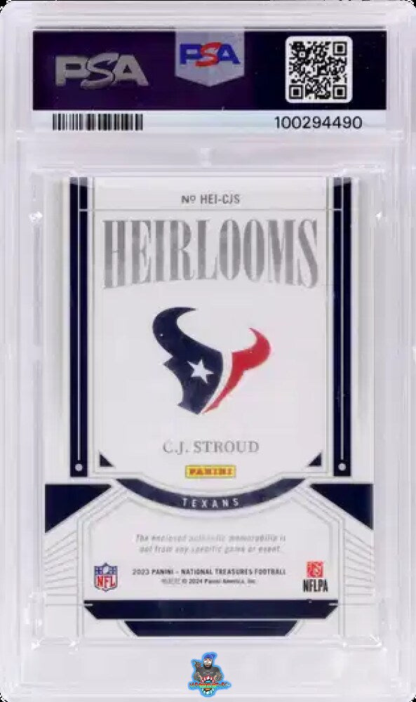 Back of 2023 National Treasures Heirlooms Relics Holo Silver CJ Stroud #CJS /25