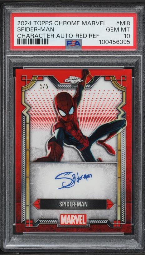 2024 Topps Chrome Marvel Character Red Refractor Spider-Man 5/5 #MI8 PSA 10 GEM MINT