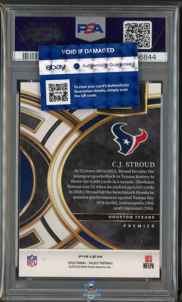 Back of 2023 Panini Select Premier Level Gold Disco Prizm CJ Stroud #183 /10