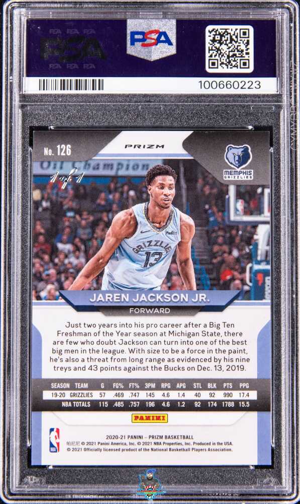 Back of 2020 Panini Prizm Nebula Choice Prizm Jaren Jackson Jr. #126 /1
