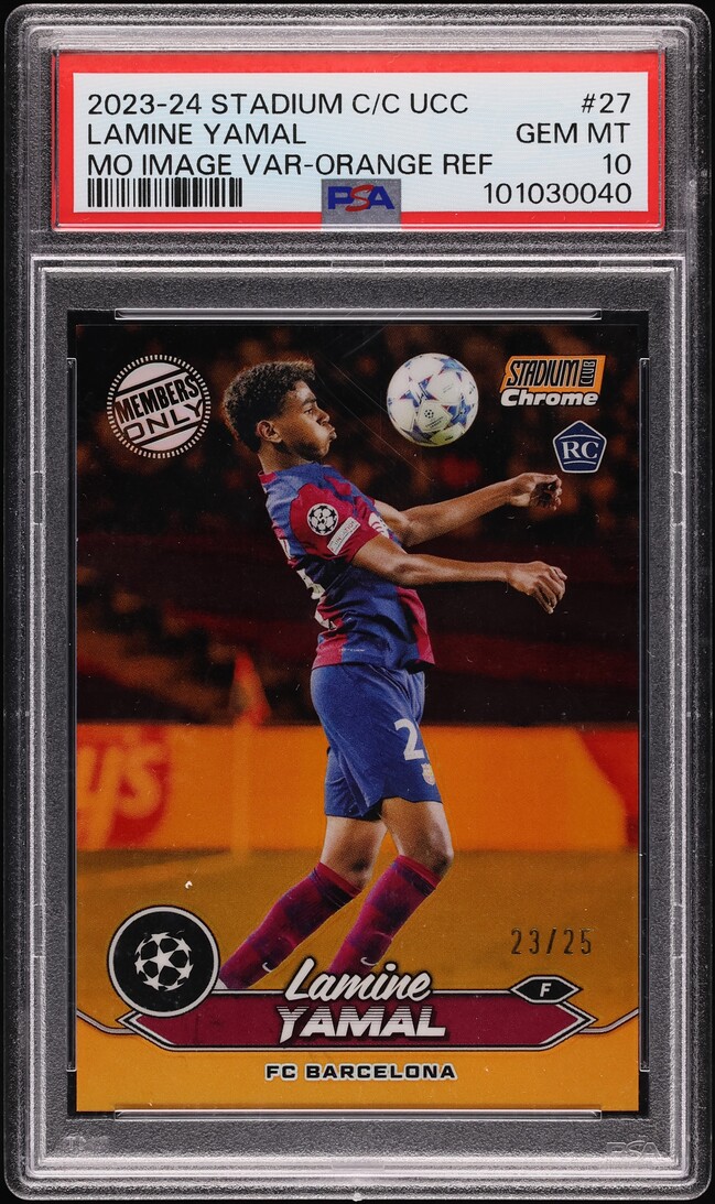 2023 Topps Stadium Club Chrome UEFA Club Competitions Mo Image Var-Orange Ref Lamine Yamal #27