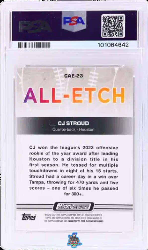 Back of 2023 Topps Composite Chrome All Etch Gold Refractor CJ Stroud #CAE-23
