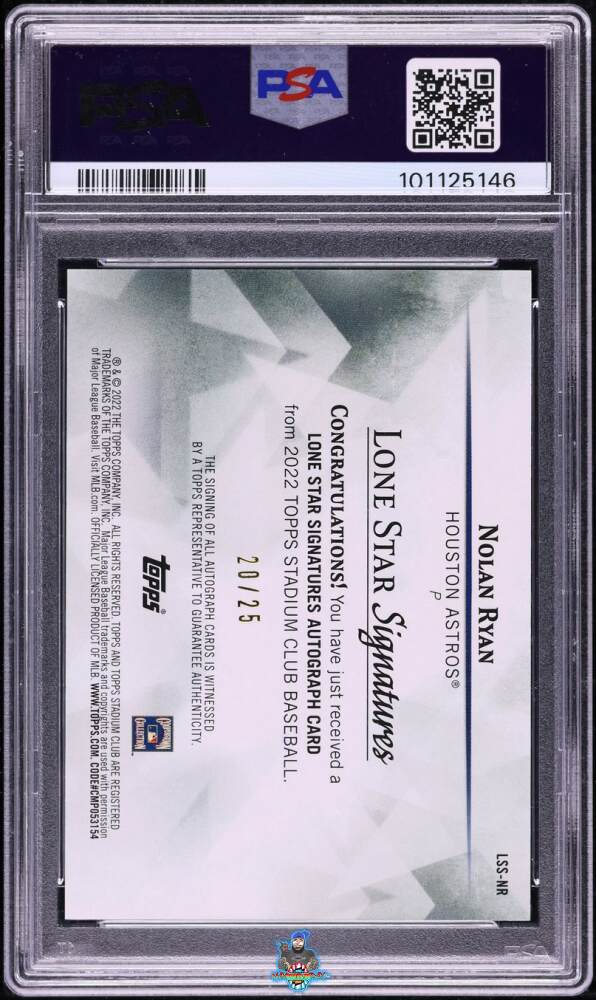 Back of 2022 Topps Stadium Club Lone Star Signatures Nolan Ryan #LSSNR
