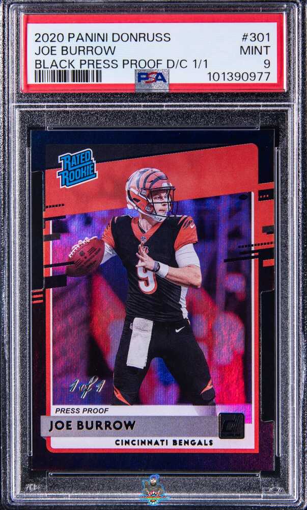 2020 Panini Donruss Rated Rookie Black Press Proof Die Cut Joe Burrow #301 /1