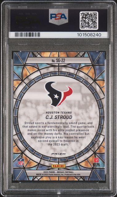 Back of 2023 Panini Mosaic CJ Stroud Stained Glass