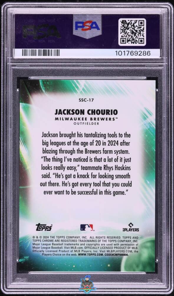 Back of 2024 Topps Chrome Update Stratospheric Stars Red Ref Jackson Chourio #17