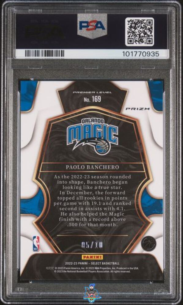Back of 2022 Panini Select Premier Level Gold Disco Paolo Banchero #169 /10