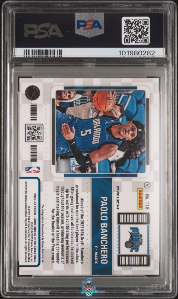 Back of 2022 Contenders Optic Horizontal Variation Rookie Ticket Autograph Red Wave Paolo Banchero #118