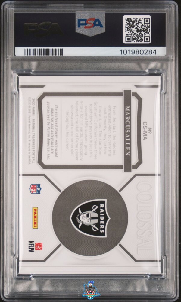 Back of 2020 National Treasures Colossal Signature NFL Shield Marcus Allen #24 /1