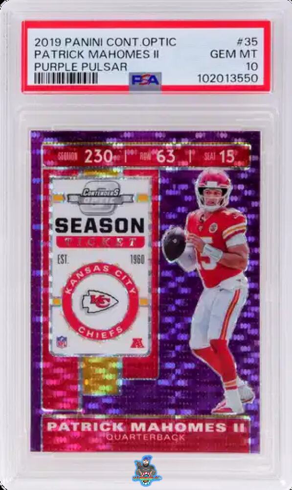 2019 Panini Contenders Optic Seasson Ticket Purple Pulsar Patrick Mahomes II #35 /21