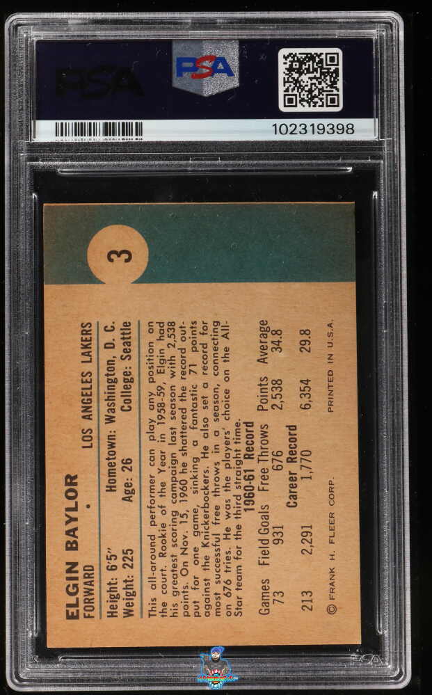 Back of 1961 Fleer Elgin Baylor #3