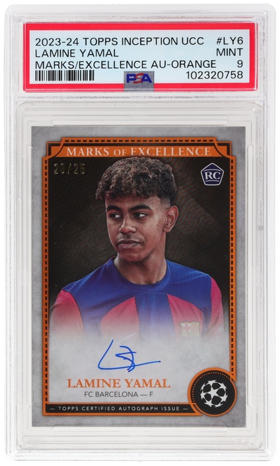 2023 Topps Inception UEFA Club Competitions Marks of Excellence Autograph Orange Foil Lamine Yamal #EX-LY6 /25