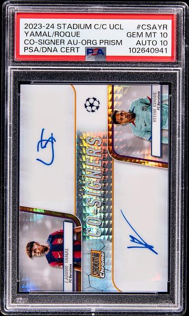 2023-24 Topps Stadium Club Chrome UCC Co-Signer Autographs Orange Prism #CSA-YR Lamine Yamal/Vitor R