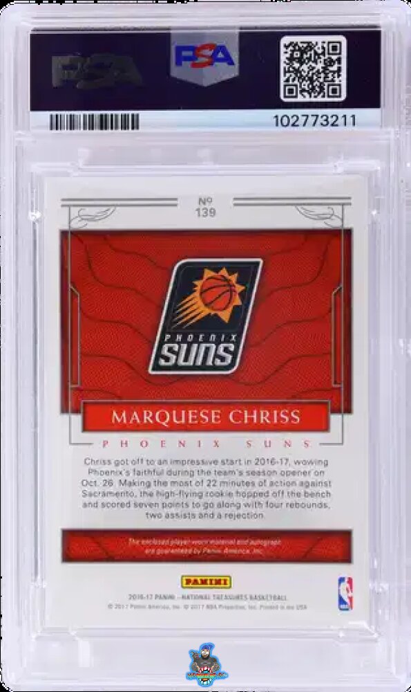 Back of 2016 National Treasures Rookie Autograph Logoman Marquese Chriss #139 /1