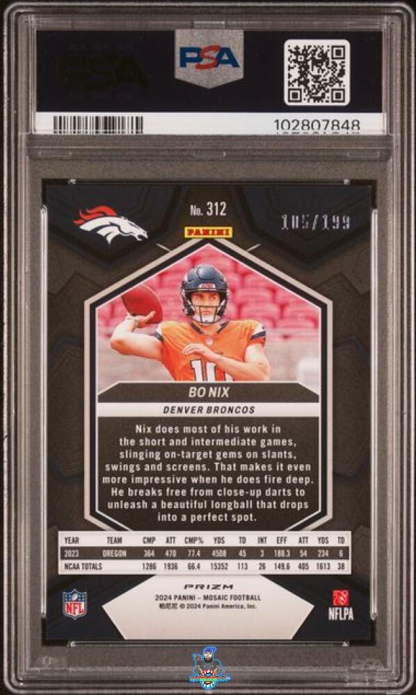 Back of 2024 Panini Mosaic Orange Bo Nix #312 /199