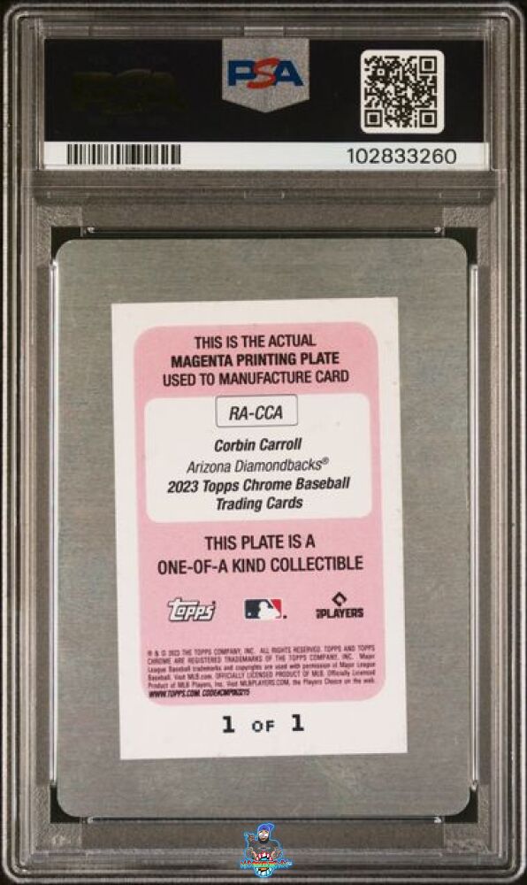 Back of 2023 Topps Chrome Rookie Autograph Magenta Printing Plates Corbin Carroll #RA-CCA /1