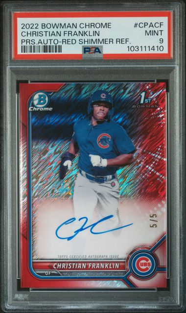 2022 Bowman Chrome Prospect Autograph Red Shimmer Refractor Christian Franklin #CPACF /5