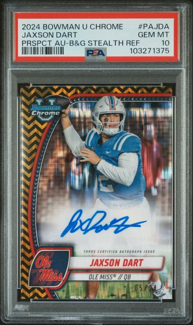 2024 Bowman University Chrome Bowman Chrome Prospect Autographs Prspct Au-B&G Stealth Ref Jaxson Dart #PAJDA