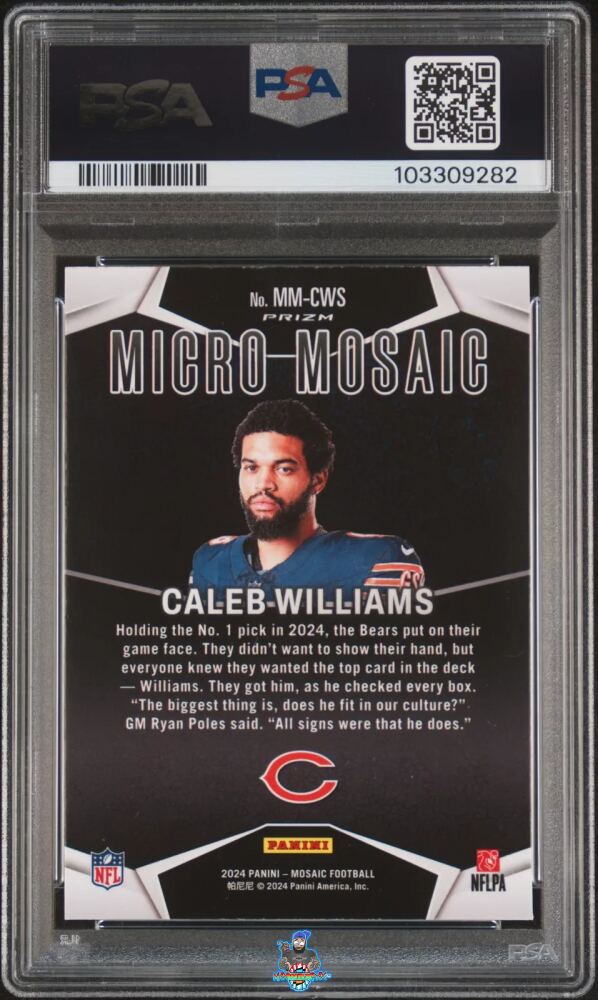 Back of 2024 Panini Mosaic Micro Mosaic Caleb Williams #1