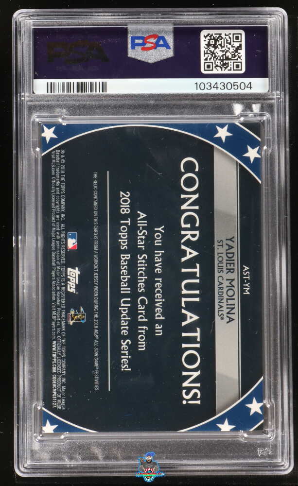 Back of 2018 Topps Update All Star Stitches Gold Yadier Molina #ASTYM /1