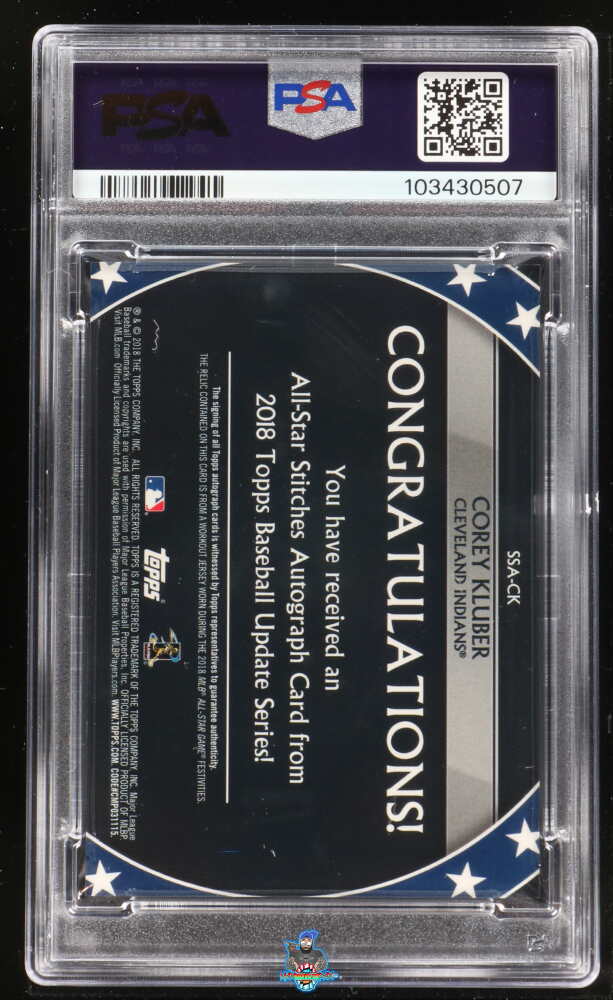 Back of 2018 Topps Update All Star Stitches Autograph Corey Kluber #SSACK /25
