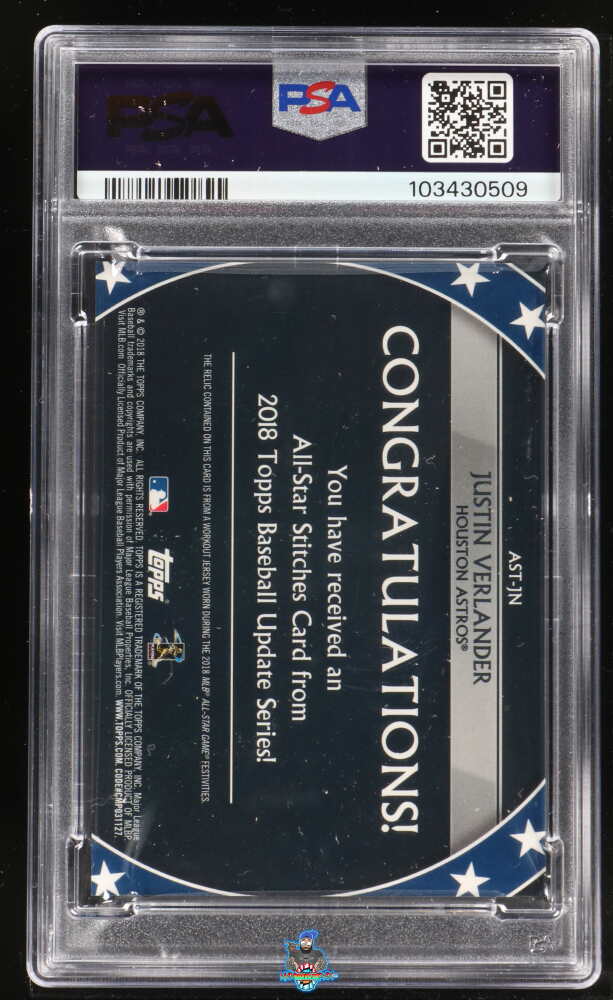 Back of 2018 Topps Update All Star Stitches Justin Verlander #ASTJN