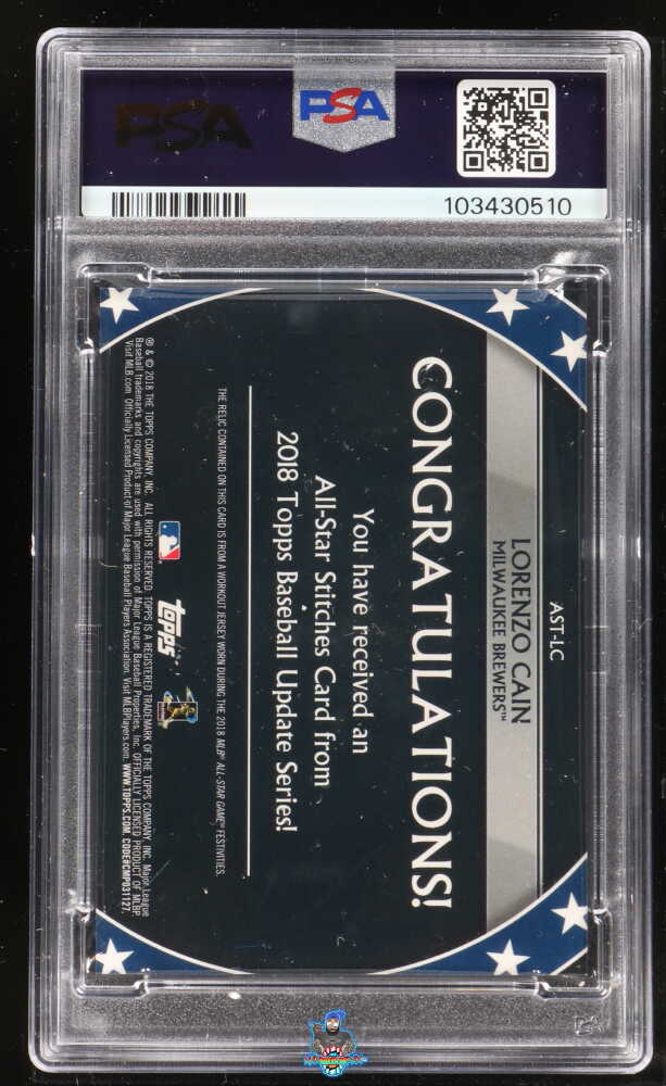 Back of 2018 Topps Update All Star Stitches Lorenzo Cain #ASTLC