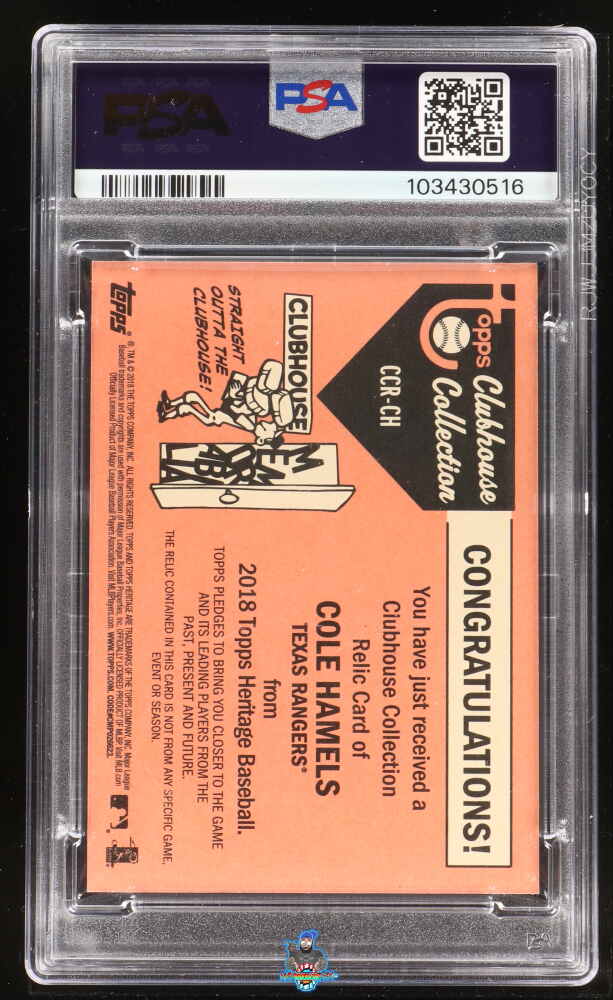 Back of 2018 Topps Heritage Clubhouse Collection Relic Cole Hamels #CCRCH