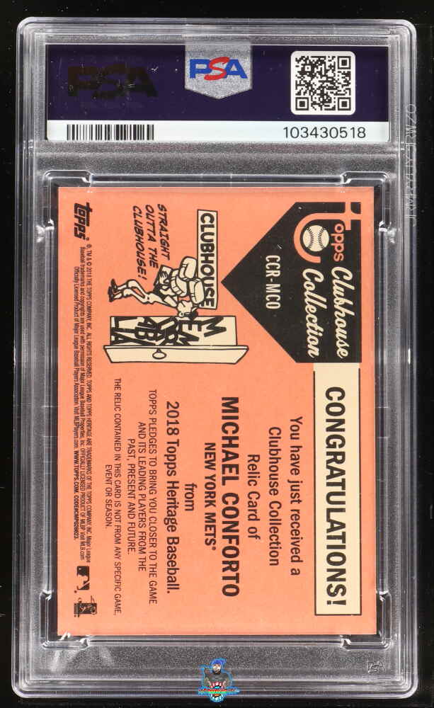 Back of 2018 Topps Heritage Clubhouse Collection Relic Michael Conforto #CCRMCO