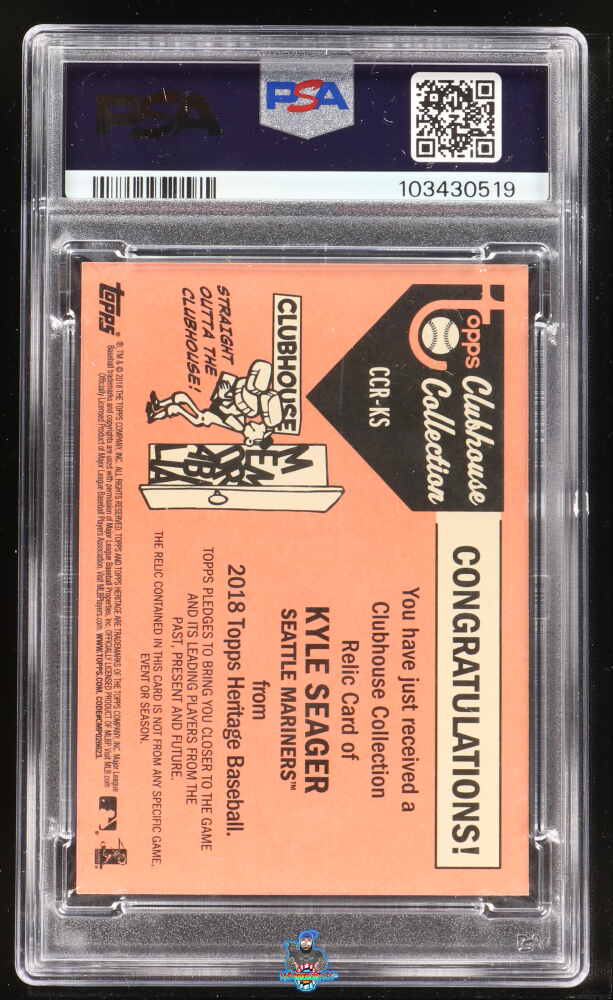 Back of 2018 Topps Heritage Clubhouse Collection Relic Kyle Seager #CCRKS