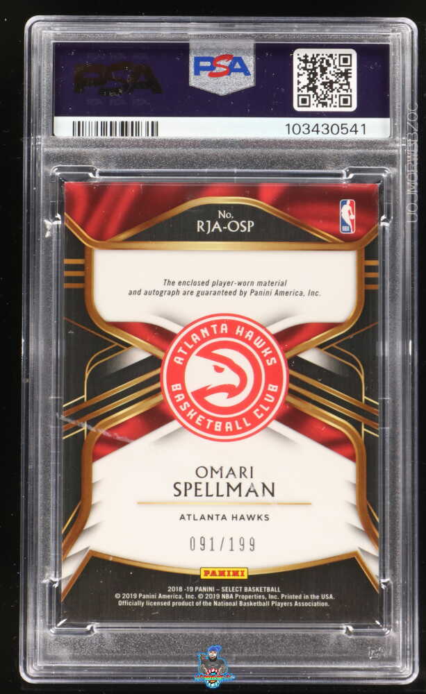 Back of 2018 Panini Select Rookie Jersey Autograph Omari Spellman #38 /199