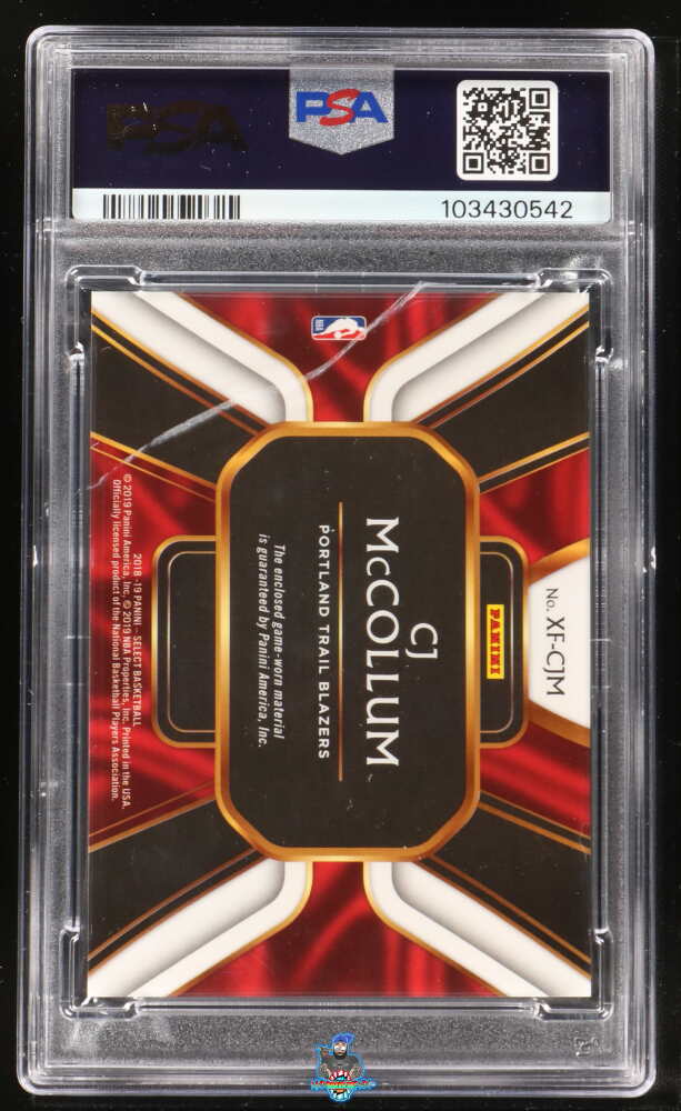 Back of 2018 Panini Select X Factor Memorabilia CJ Mccollum #10