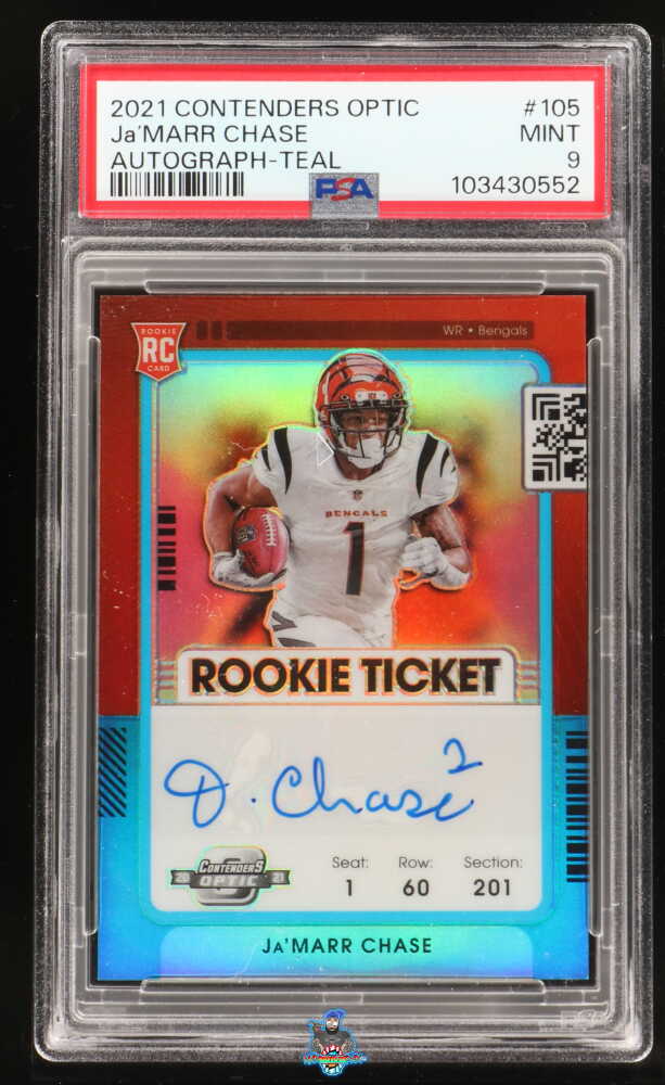 2021 Panini Contenders Optic Rookie Ticket Autograph Teal Ja'Marr Chase #105 /75