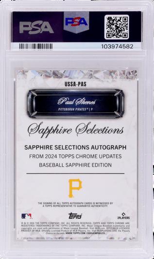 Back of 2024 Topps Chrome Update Paul Skenes Sapphire Selections Autograph Orange