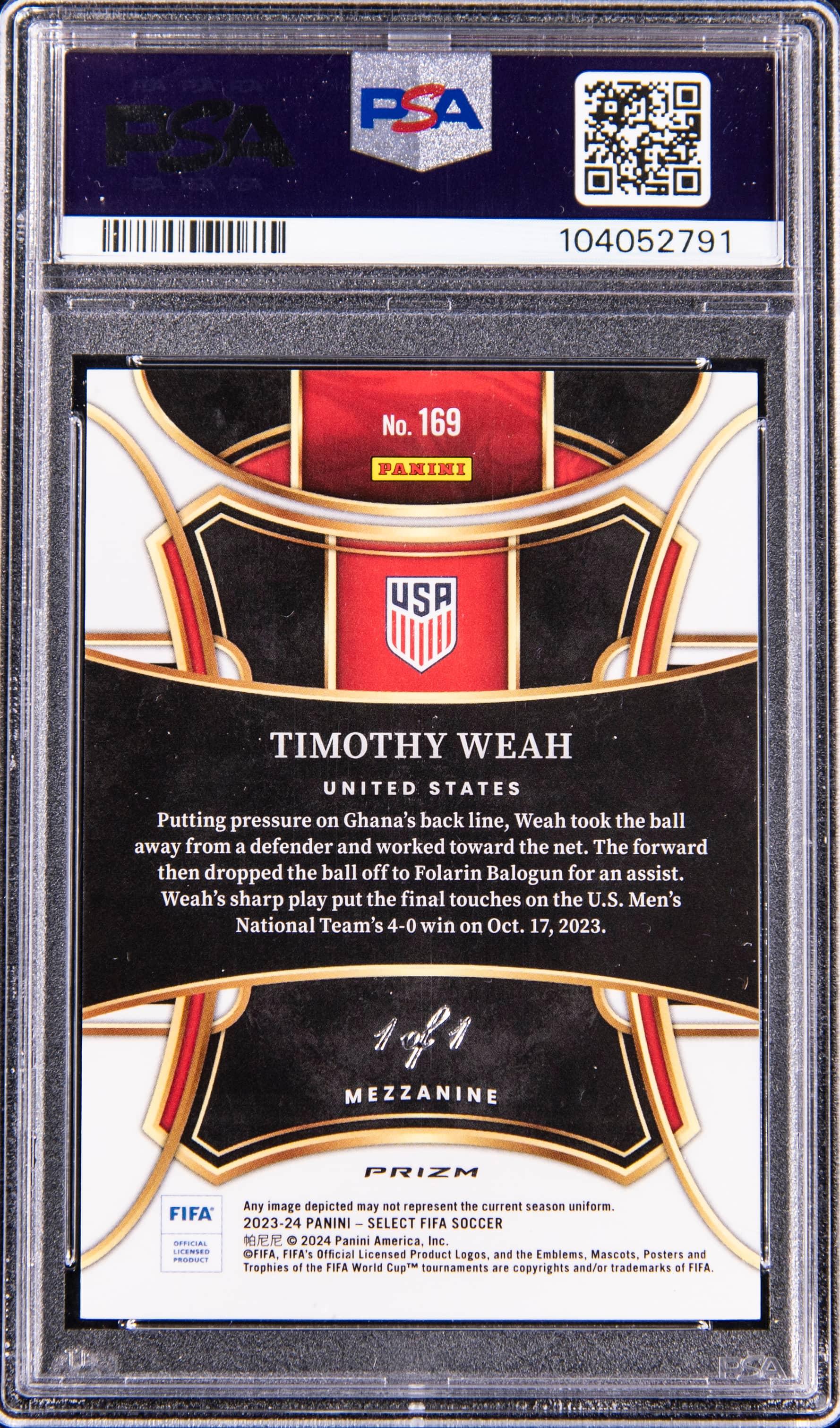 Back of 2023 Panini Select Fifa Black 1/1 Timothy Weah #169
