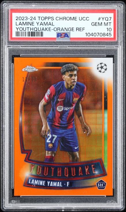 2023 Topps Chrome UEFA CC Youthquake Orange Refractor Lamine Yamal ROOKIE /25 #YQ-7 PSA 10 GEM