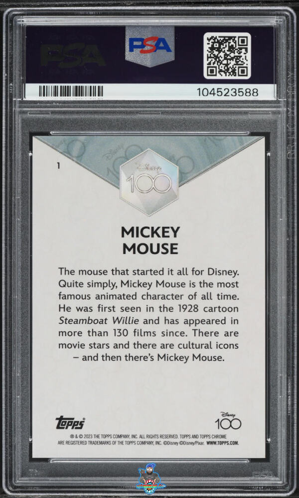 Back of 2023 Topps Chrome Uk Disney 100 Years of Wonder Mickey Mouse #1
