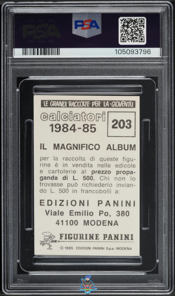 Back of 1984 Panini Calciatori Stickers Diego Maradona #203