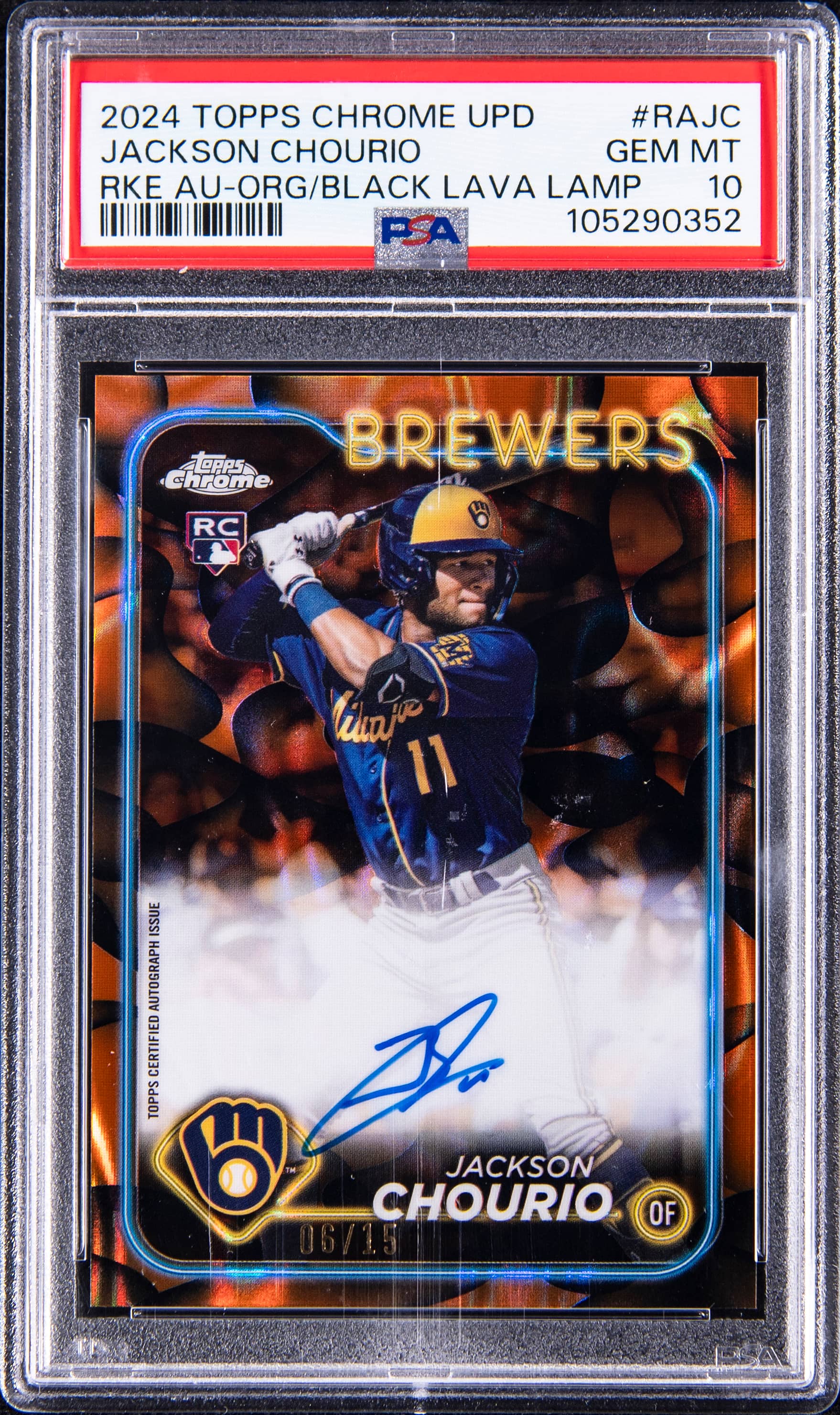 2024 Topps Chrome Update Chrome Rookie Autographs Rke Au-Org/Black Lava Lamp Jackson Chourio #RAJC