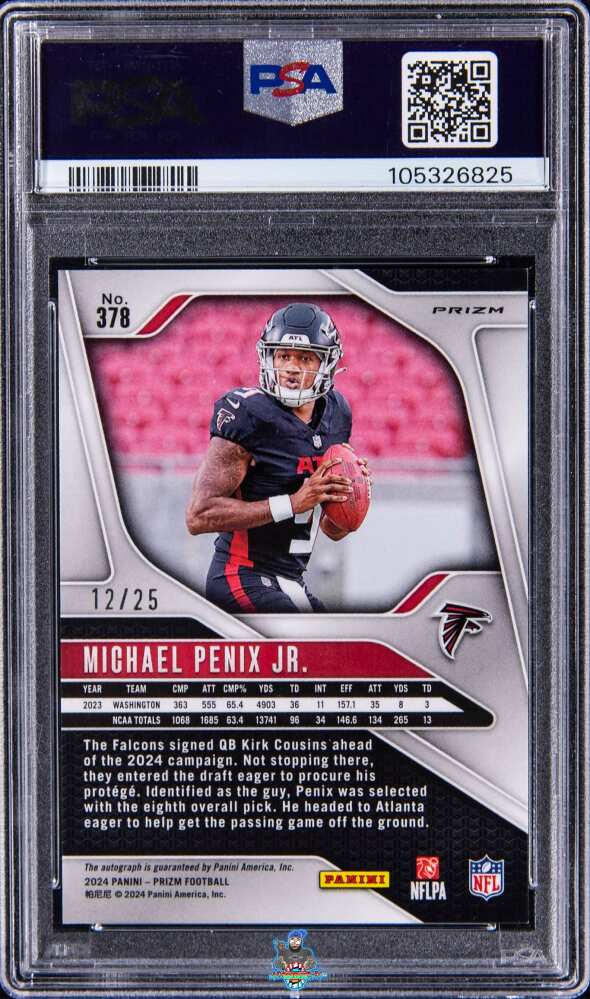 Back of 2024 Panini Prizm Autograph-Camo Michael Penix Jr. #378