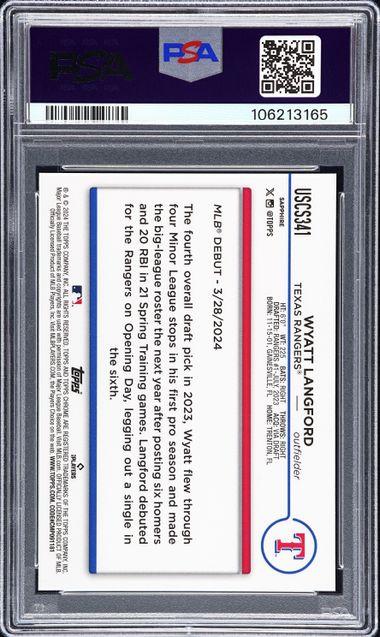 Back of 2024 Topps Chrome Sapphire Update Series Wyatt Langford Padparadscha 1/1