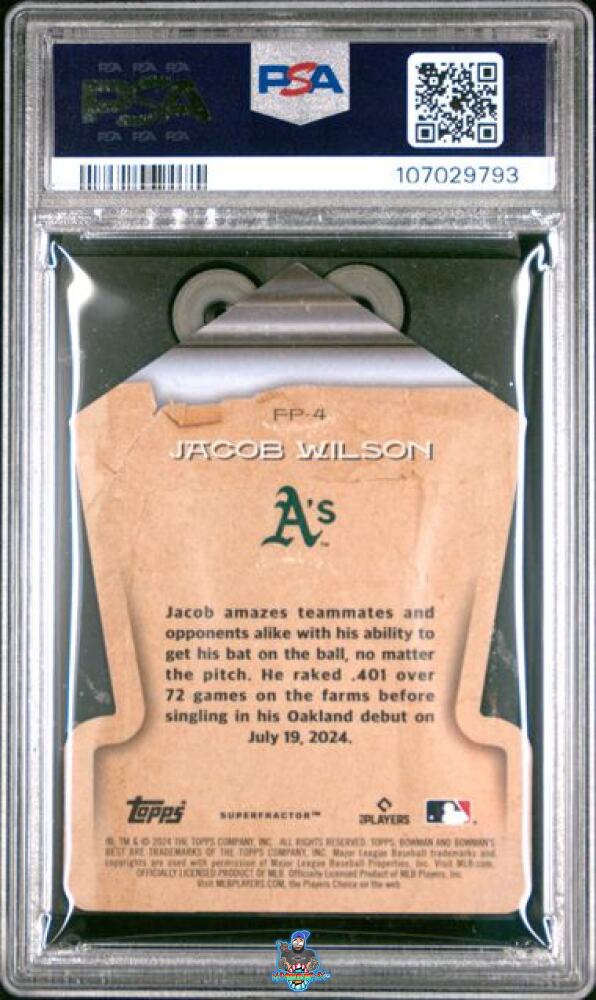 Back of 2024 Bowman's Best Fabled Phenoms Superfractor 1/1 Jacob Wilson #FP4