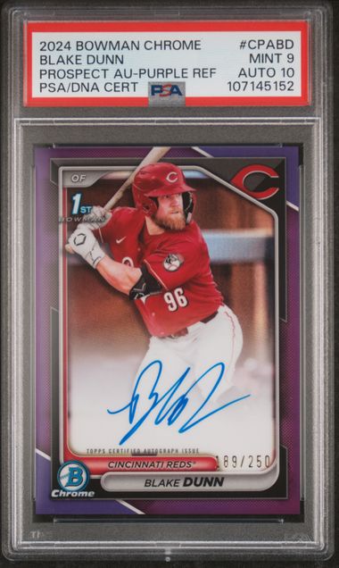 2024 Bowman Chrome Prospect Autographs Prospect Auto-Purple Ref Blake Dunn #CPABD