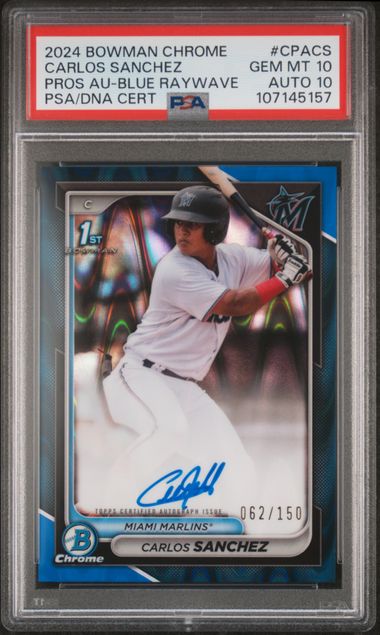 2024 Bowman Chrome Prospect Autographs Prospect Au-Blue Raywave Carlos Sanchez #CPACS