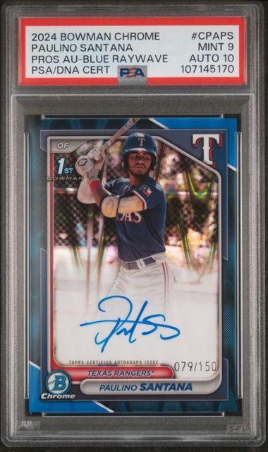2024 Bowman Chrome Prospect Autographs Prospect Au-Blue Raywave Paulino Santana #CPAPS