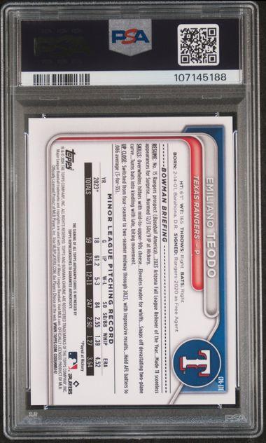 Back of 2024 Bowman Chrome Prospect Autographs Prospect Autograph Emiliano Teodo #CPAETE