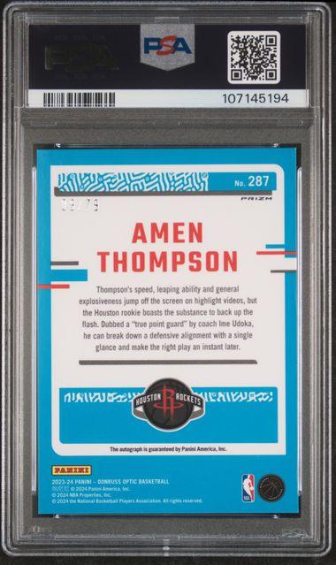 Back of 2023 Donruss Optic Amen Thompson Signature Pink Velocity