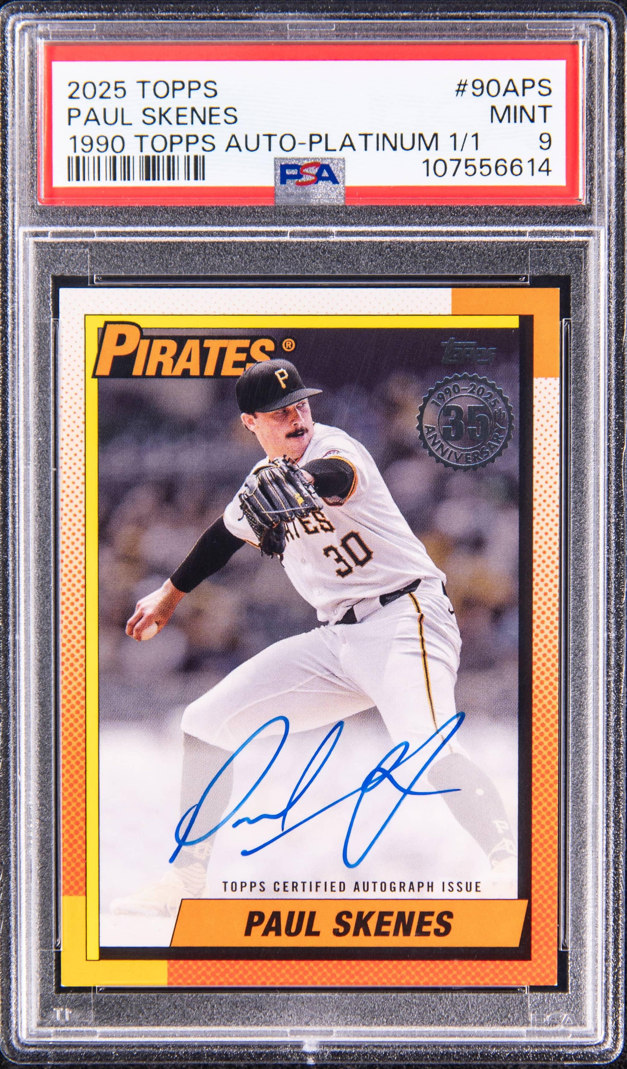 2025 Topps 1990 Topps Baseball Autographs Paul Skenes Platinum 1/1